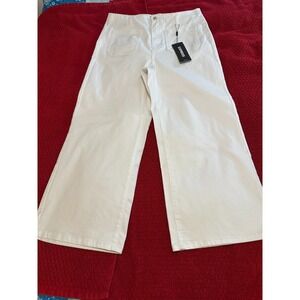 Express Women s Jeans Wide Legs, High Rise, White Size 14, Patch Front Pockets